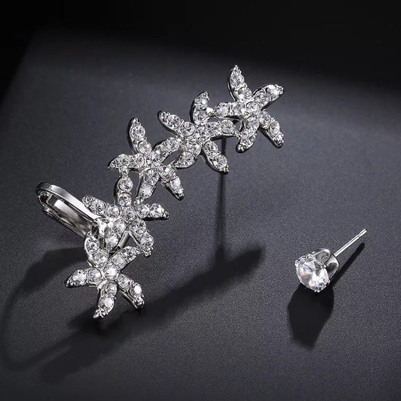 Jewelry - Silver Starfish Crystal Ear Cuff & Stud